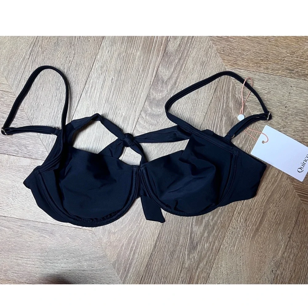 Quince Italian Demi Black Underwire Bikini Top Swimwear NWT‎ M